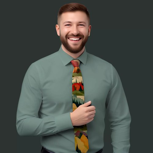 Colorful Landscape Patterned Tie