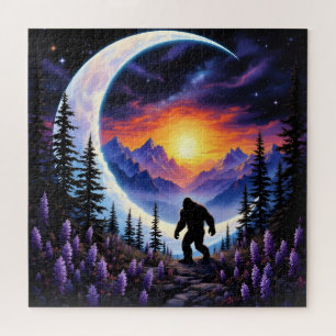 Colorful landscape Sasquatch at night Jigsaw Puzzle