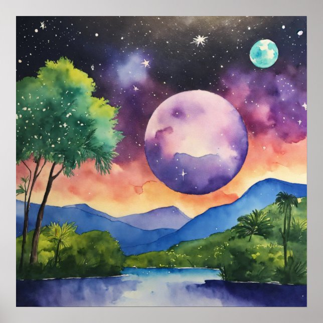 Colorful Landscape Watercolor Wall Poster (Front)