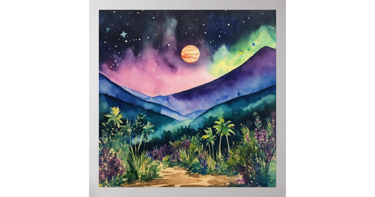 Colorful Landscape Watercolor Wall Poster | Zazzle