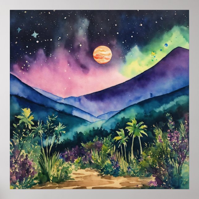 Colorful Landscape Watercolor Wall Poster (Front)