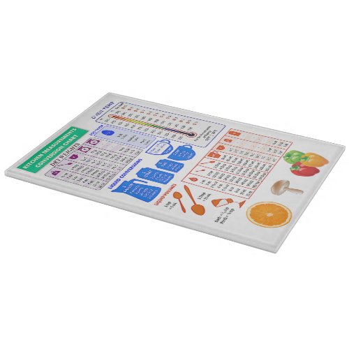 Colorful Large Kitchen Conversion Chart  Cutting Board