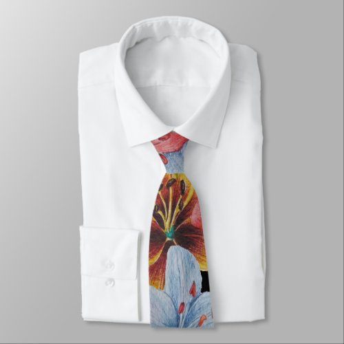 colorful large lily flower pattern floral art neck tie