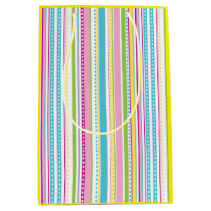 Colorful Large Pastel Stripes Cute Easter Pattern Medium Gift Bag