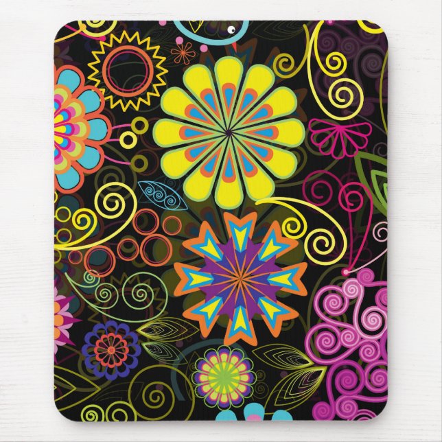 Colorful Large Retro Flowers Mouse Pad (Front)