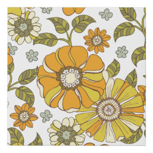 Colorful Large Scale Hand-Drawn Floral vintage Sea Faux Canvas Print