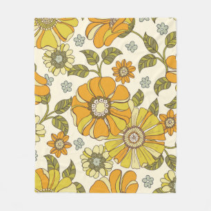 Colorful Large Scale Hand-Drawn Floral vintage Sea Fleece Blanket