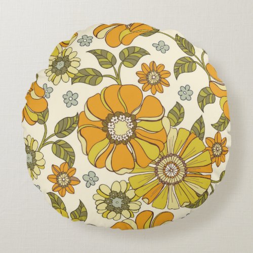 Colorful Large Scale Hand_Drawn Floral vintage Sea Round Pillow