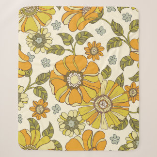 Colorful Large Scale Hand-Drawn Floral vintage Sea Sherpa Blanket