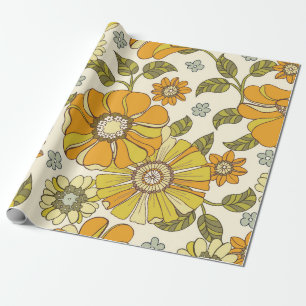 Colorful Large Scale Hand-Drawn Floral vintage Sea Wrapping Paper