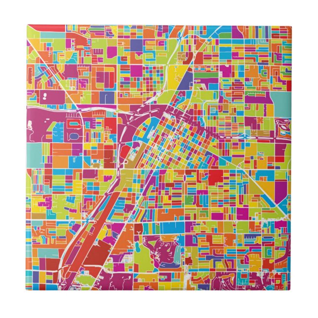 Colorful Las Vegas, Nevada Map Ceramic Tile (Front)