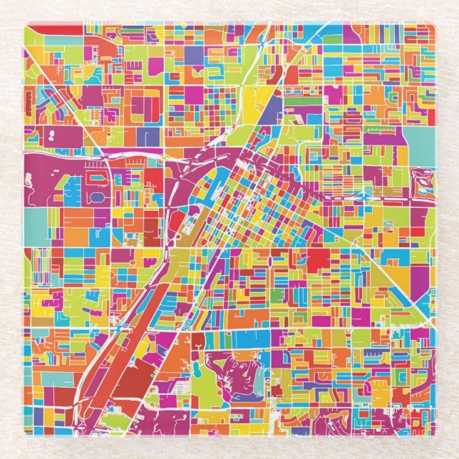 Colorful Las Vegas, Nevada Map Glass Coaster (Front)