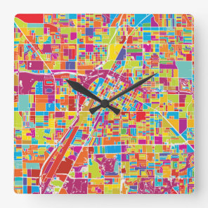 Colorful Las Vegas, Nevada Map Square Wall Clock