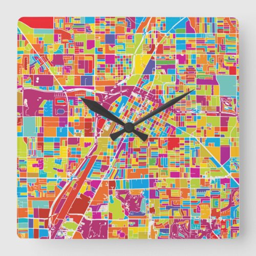 Colorful Las Vegas Nevada Map Square Wall Clock