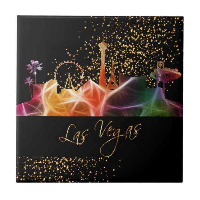Colorful Las Vegas Skyline Ceramic Tile (Front)