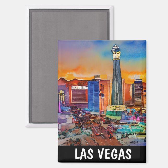 Colorful Las Vegas Skyline Watercolor Magnet (Front/Back)