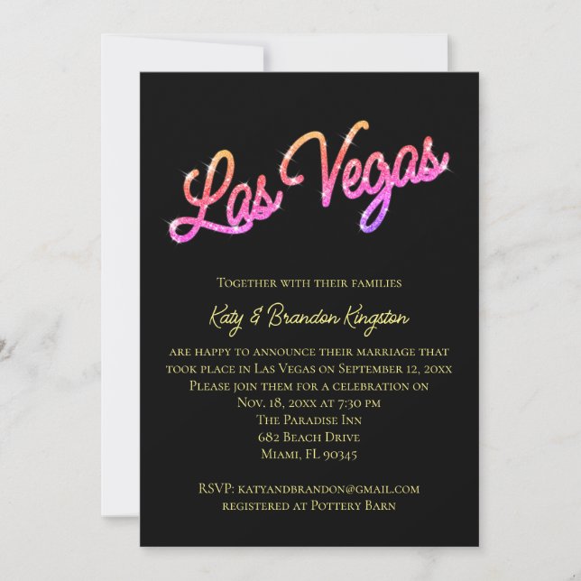 Colorful Las Vegas Sparkles Post Wedding Invitation (Front)