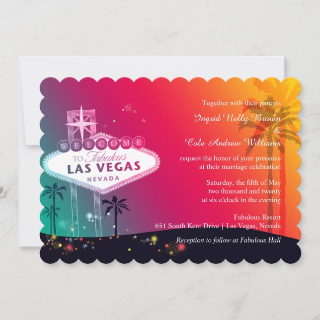 Colorful Las Vegas Strip Wedding Invitation (Front)
