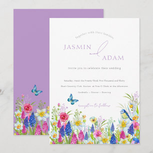 Colorful Lavender Butterfly Monogram Wedding Invitation