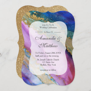 Colorful Lavender Gold Agate Wedding Invitations