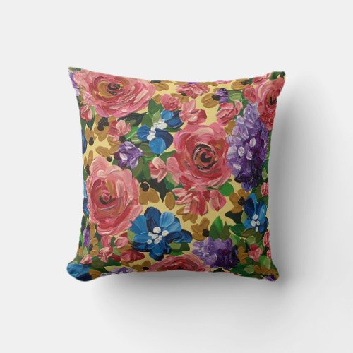 Colorful lavender yellow red rose florals throw pillow