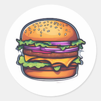 Colorful Layered Burgers Bursting Flavors 005 Classic Round Sticker