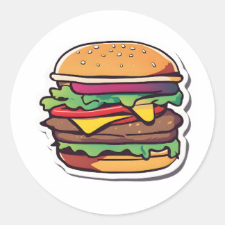 Colorful Layered Burgers Bursting Flavors 007 Classic Round Sticker
