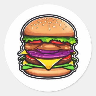 Colorful Layered Burgers Bursting Flavors 012 Classic Round Sticker