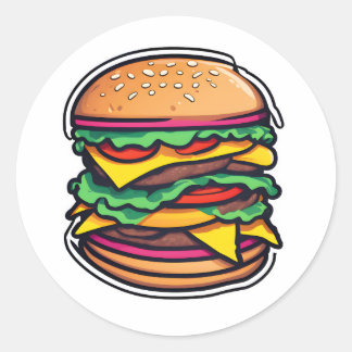 Colorful Layered Burgers Bursting Flavors 014 Classic Round Sticker