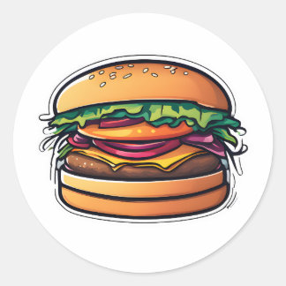 Colorful Layered Burgers Bursting Flavors 015 Classic Round Sticker