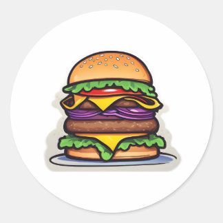 Colorful Layered Burgers Bursting Flavors 017 Classic Round Sticker