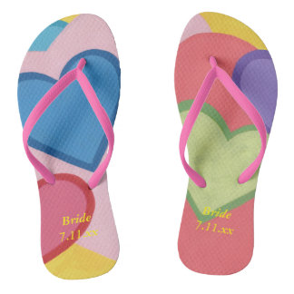 Colorful Layered Hearts Bride Wedding Flip Flops