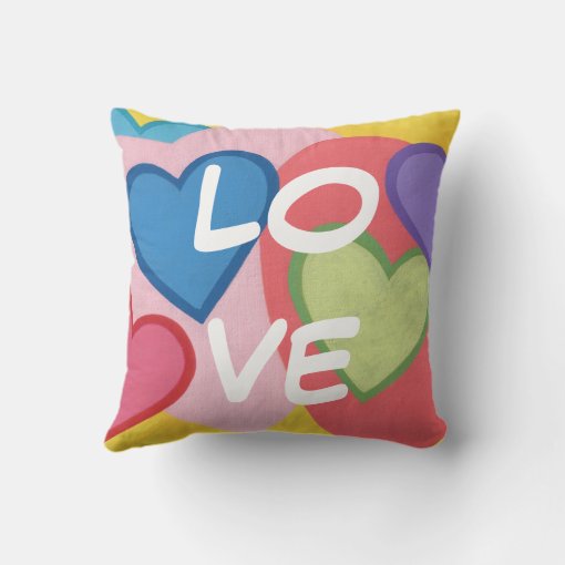 Colorful Layered Hearts Love Throw Pillows | Zazzle