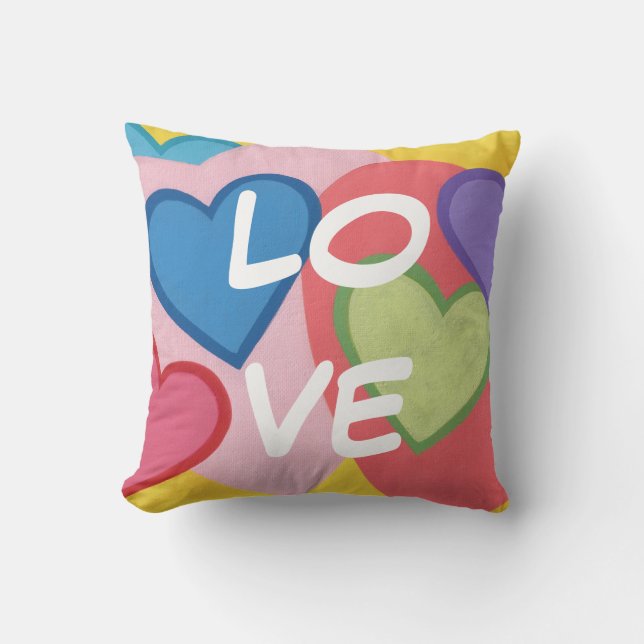 Colorful Layered Hearts Love Throw Pillows (Front)