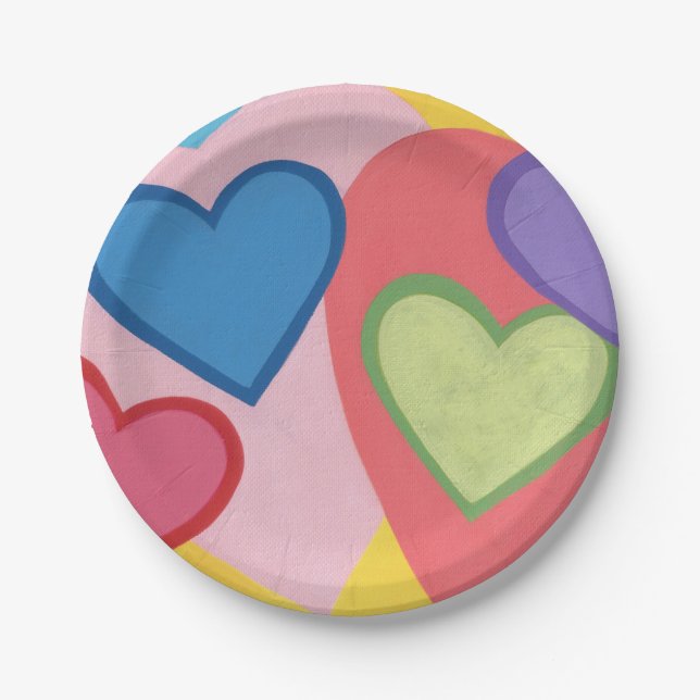 Colorful Layered Hearts Paper Plates (Front)