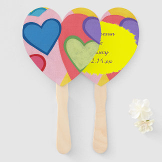 Colorful Layered Hearts Personalized Hand Fans