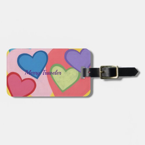 Colorful Layered Hearts Personalized Luggage Tags