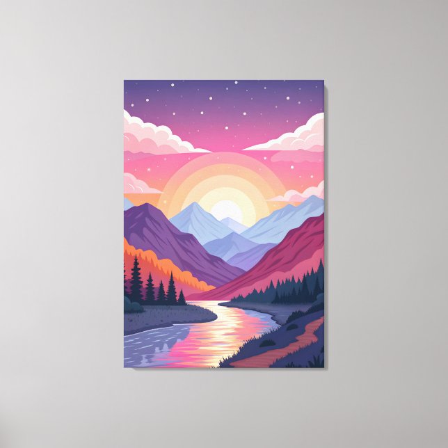 Colorful Layered Mountain Sunset Landscape Canvas Print (Front)