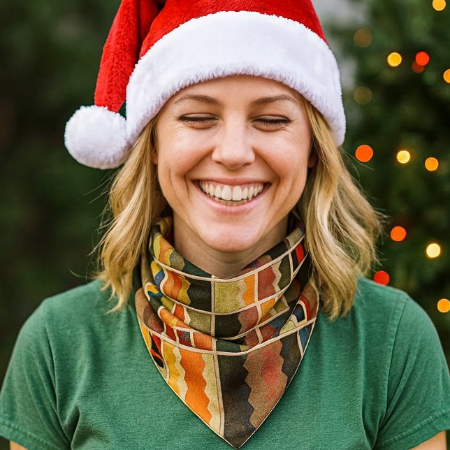 Colorful Leaded Glass Mosaic Pattern Bandana (Modern design bandana featuring a stained glass inspired geometric pattern in vibrant colors)