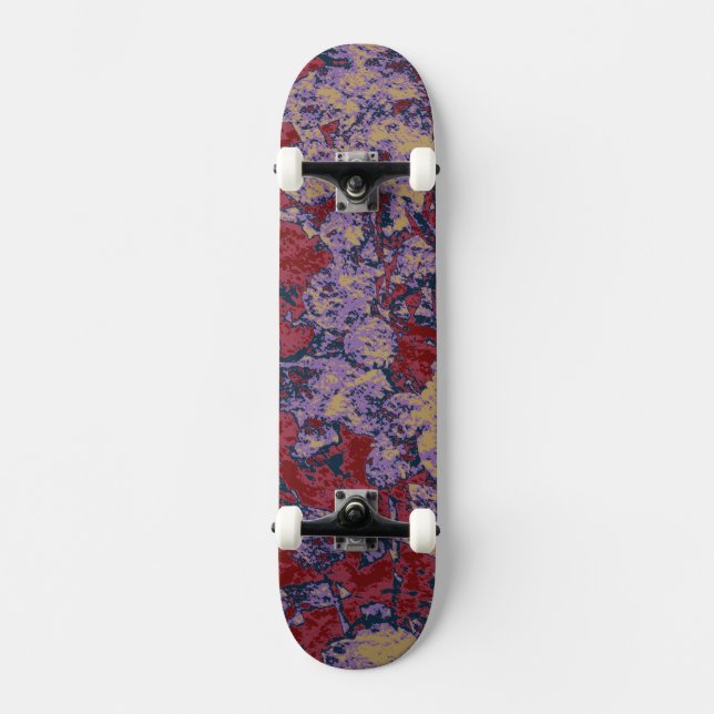 Colorful leaf and flower camouflage pattern skateboard deck (Front)