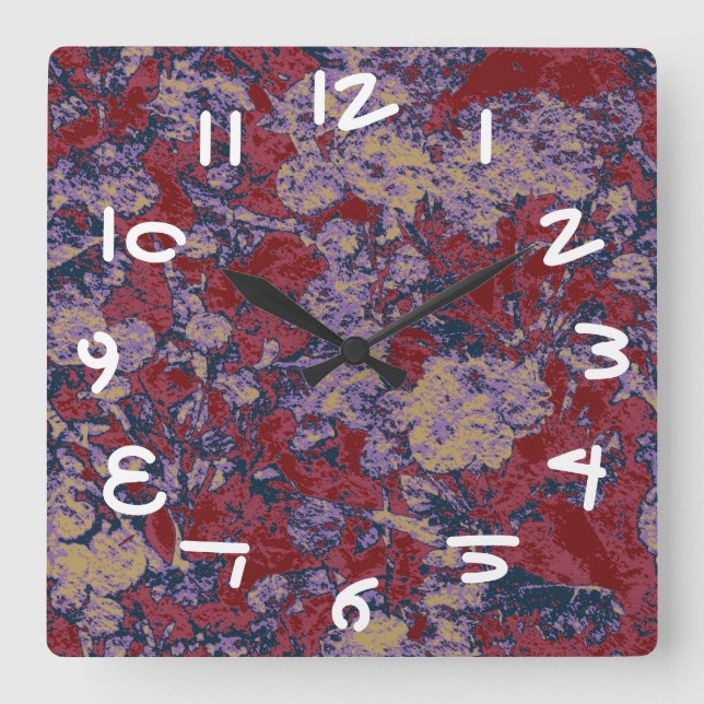 Colorful leaf and flower camouflage pattern square wall clock (Front)