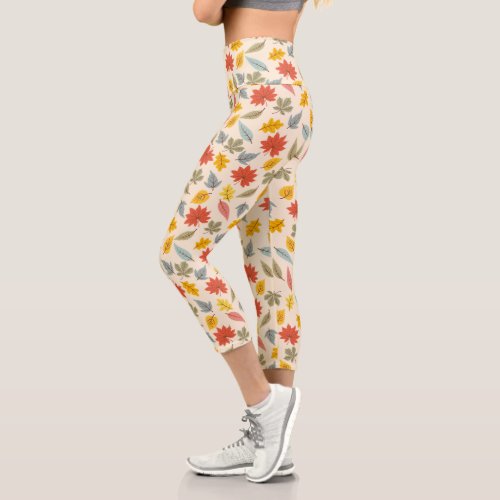 Colorful Leaf Fall Pattern Capri Leggings