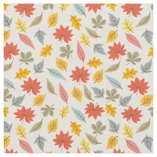 Colorful Leaf Fall Pattern Fabric (Close Up)
