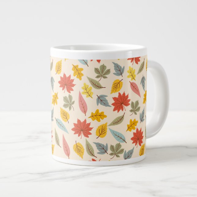 Colorful Leaf Fall Pattern Giant Coffee Mug (Front Right)