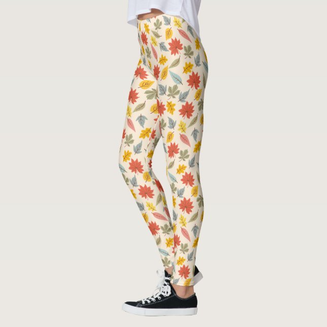 Colorful Leaf Fall Pattern Leggings (Left)