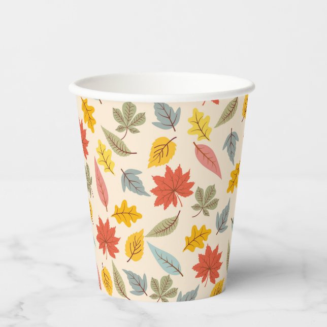 Colorful Leaf Fall Pattern Paper Cups (Front)