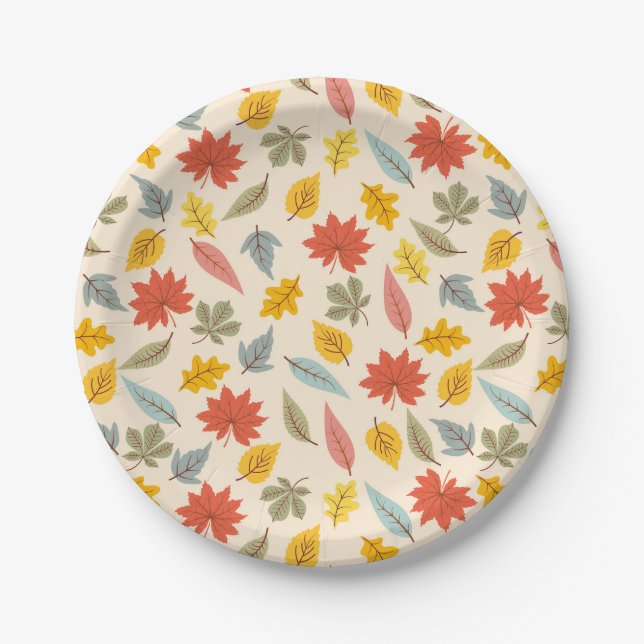 Colorful Leaf Fall Pattern Paper Plates (Front)