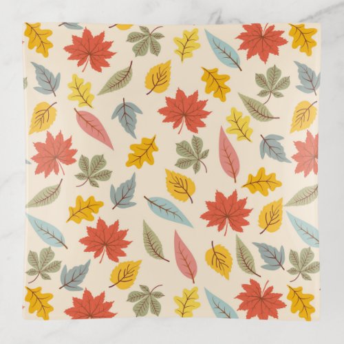 Colorful Leaf Fall Pattern Trinket Tray