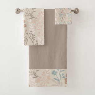 Colorful Leaf & Flowers Pattern In Seamless Design Bath Towel Set