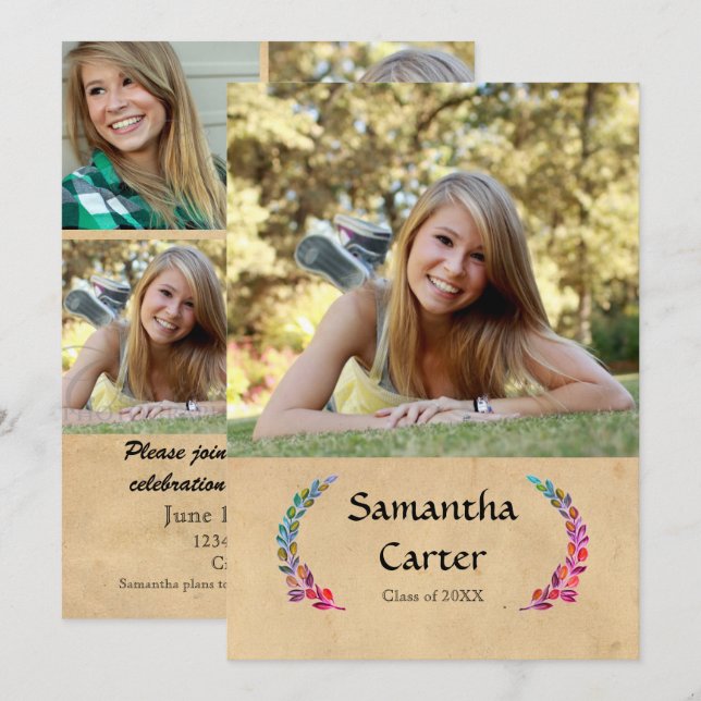 Colorful Leaf - Graduation Announcement (Front/Back)